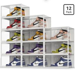 XX-Large Shoe Storage Box Fit Size 13, Clear Plastic Stackable Shoe Organizer for Closet, Space Saving Sneaker Shoe Rack Containers Bins Holders for E