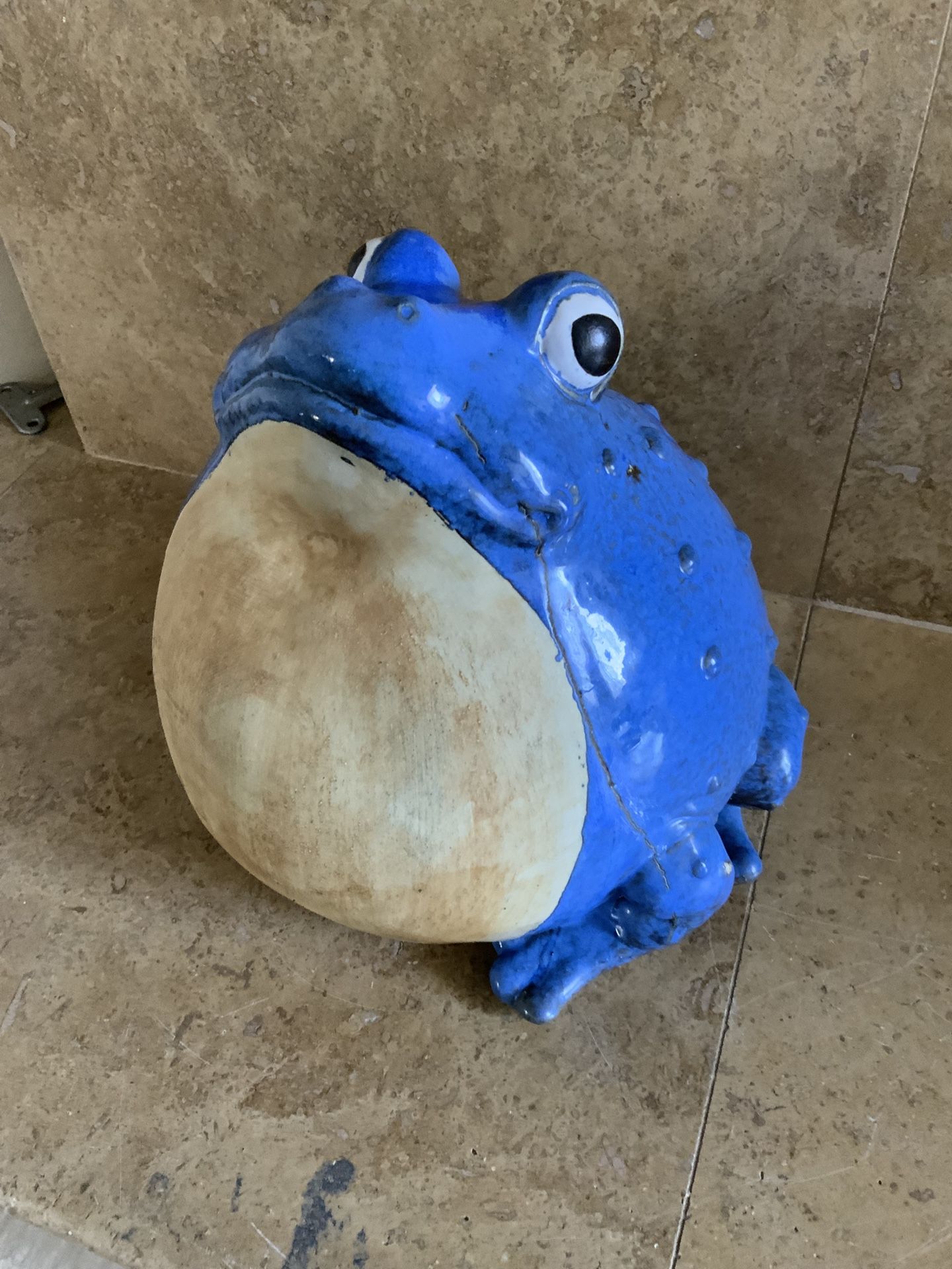 Vintage Large Fairytale Blue Ceramic Frog Toad 10.5” Garden Yard Decor Statue Figure