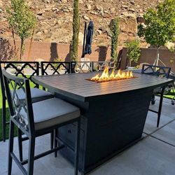 Outdoor Fire Pit Table and 6 Barstools