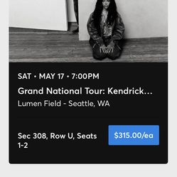 2 Kendrick Lamar Tickets - Saturday, May 17 @ Lumen Field