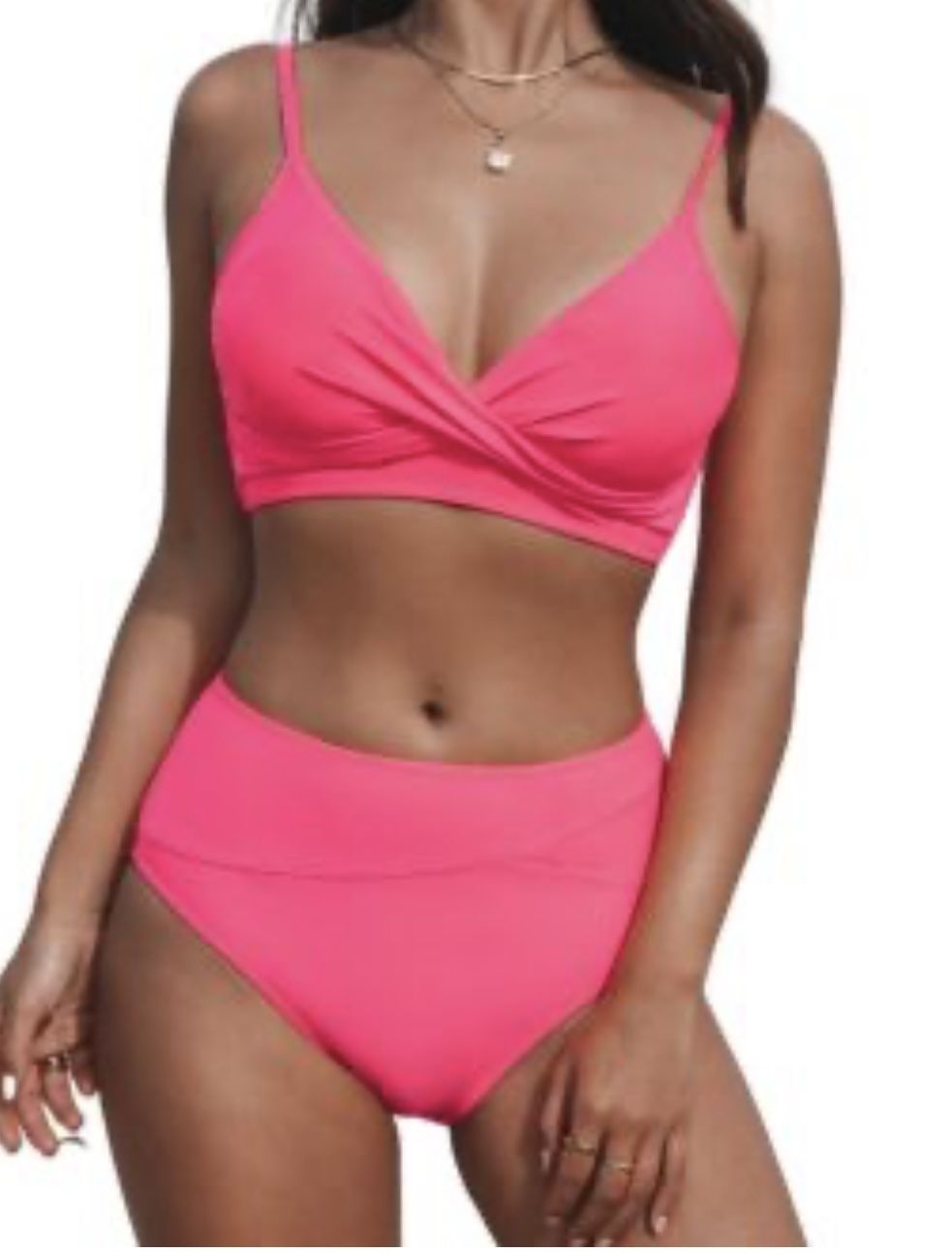CUPSHE Neon Pink Twist High Waist V-Neck Bikini Women’s Size Small NWT
