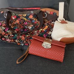 Multi Color Leather Flower Handbag, Crossbody/wristlet , Bucket Bag. 