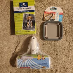 Small Dog Travel Harness + Travel Pet Bowl + Pet Hair Remover