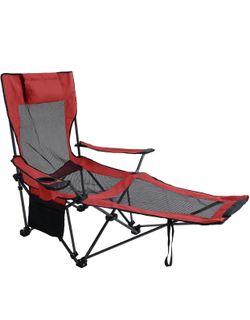 Folding Reclining Camping Chair Portable with Footrest, Storage Bag & Headrest