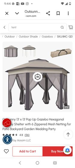 Outsunny 13' x 13' Pop Up Gazebo Hexagonal Canopy Shelter with 6 Zippered Mesh Netting for Patio Backyard Garden Wedding Party