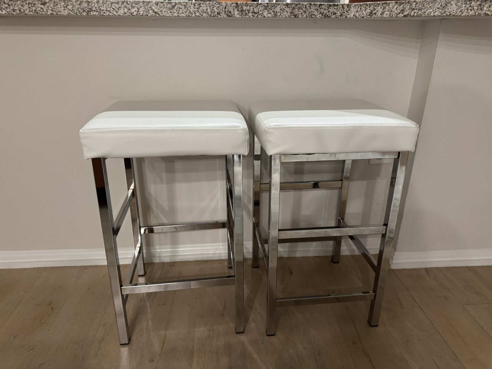 Kitchen Bar Stools, White And Chrome