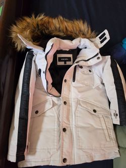 Diesel White Parka with Faux Fur Hood