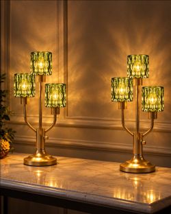Green Bedside Table Lamps Set of 2 Vintage Lamp
