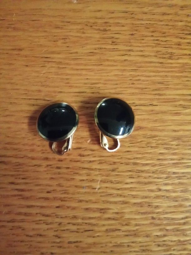 Black and Gold-Tone Button-style Clip-on Earrings