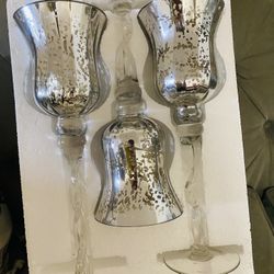 Mercury glasses candle holders with twisted stand set of 3 silver color