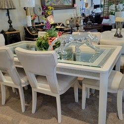 White Dining Table + 6 Side Chairs