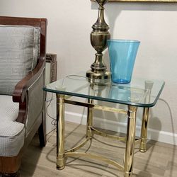 VTG Labarge Brass & Glass End Table w/ 3/4” Thick Glass Top Excellent Condition 