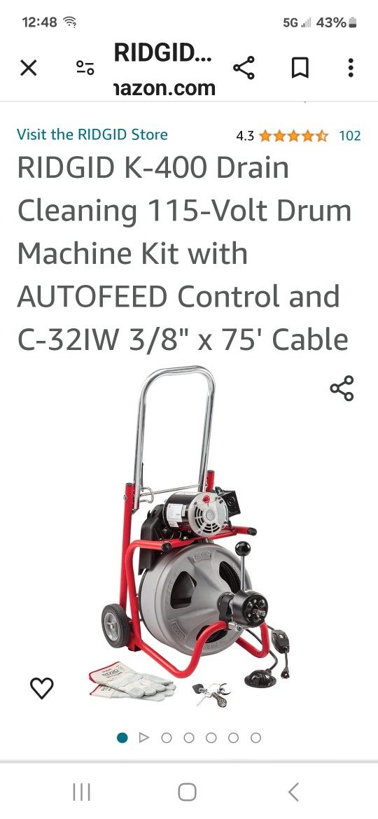New Ridgid drain snake.