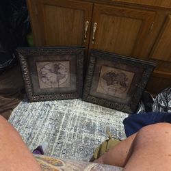 2 Beautiful Old World Framed Maps