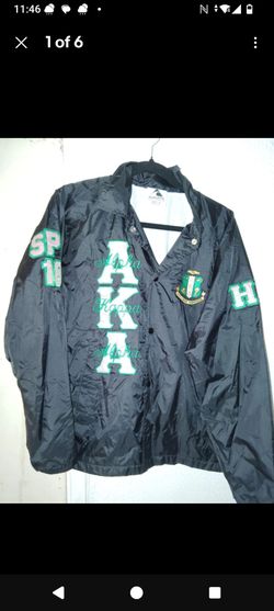 Alpha Kappa Alpha Sorority Jacket with green and white lettering and crest
Size M