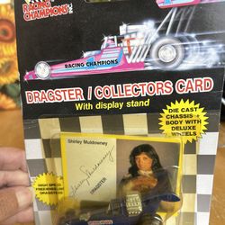 Racing Champions Dragster/collectors car, signed card and display stand