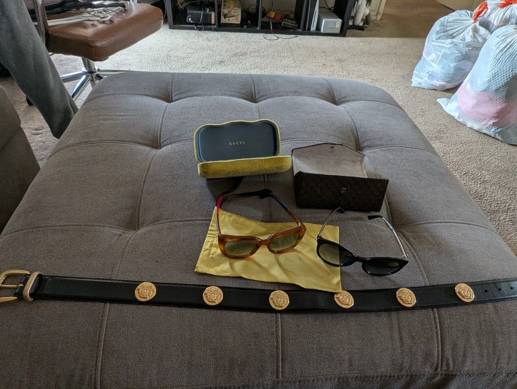 Vintage Woman 1990s Versace Belt & 2 - Authentic Gucci Sunglasses (( Sold As A BUNDLE))