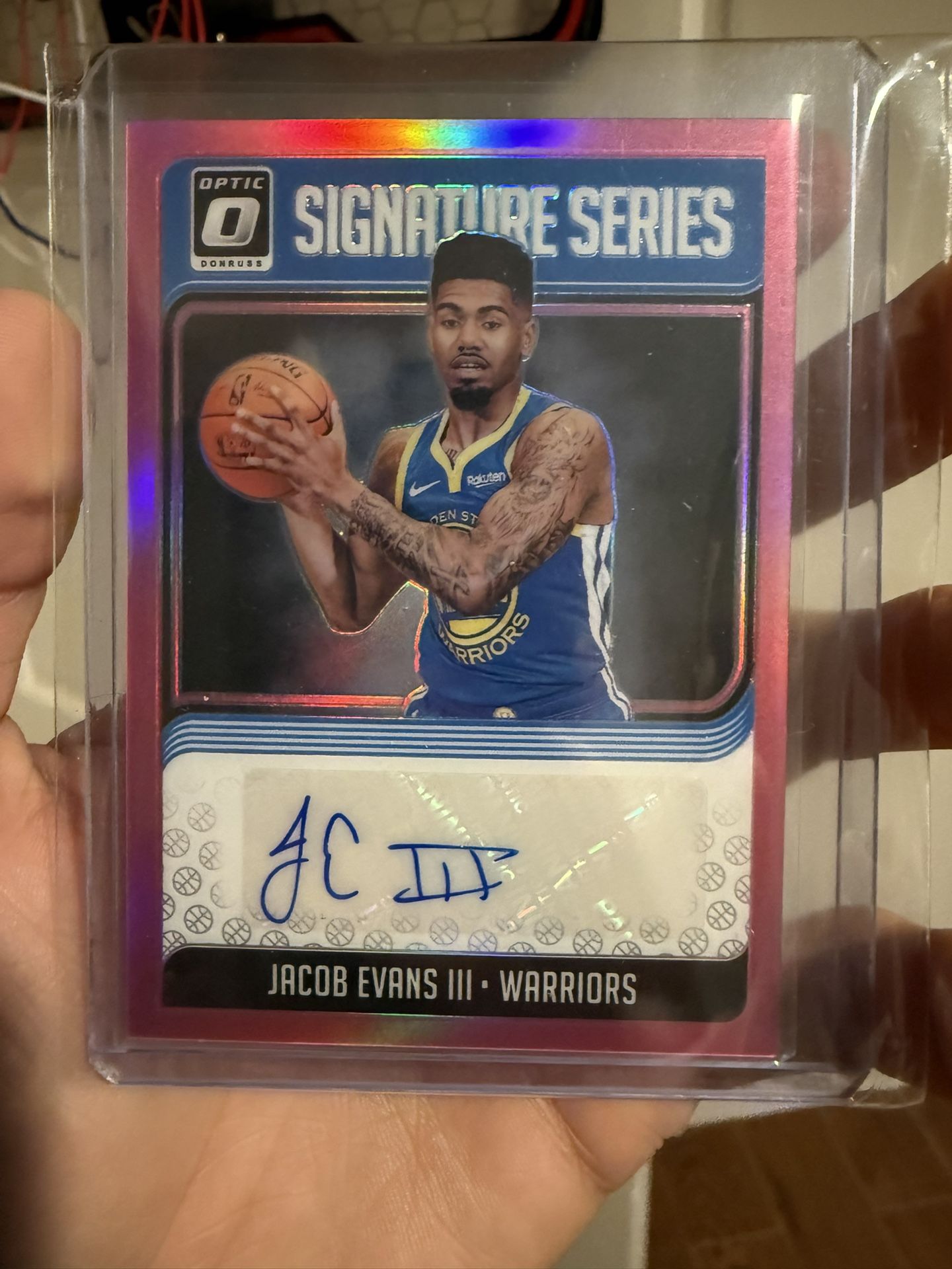2018-19 Donruss Optic Signature Series Jacob Evans III Auto Purple Prizm /25 Warriors RC