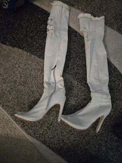 Womens Jean Material High Heel Boots