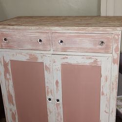 Pink White Distressed Dresser