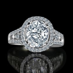 Radiant Oval 2.5 CT. Split Shank Floating Halo with tiny round sides Simulated Diamond - Diamond Veneer Sterling Silver Engagement/ Wedding Ring