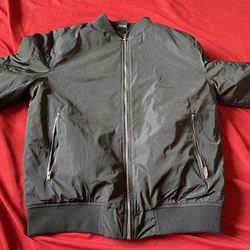 Black Red Face Bomber Jacket - Stainless Steel Full Zip w Zipper Pockets