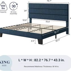 🥨King Size Allewie Platform Bed Frame with Fabric Upholstered Headboard and Wooden Slats Support, Fully Upholstered Mattress Foundation/No Box Spring