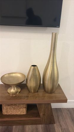 3 piece gold decorative metal vase set