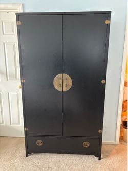 Amoire Antique Black Wood Door Bookcase with Drawer and 6 Shelves (74”H x 42”W x 14”D)