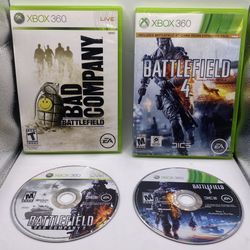 Bundle Of 4 Pack Xbox 360 Battlefield Bad Company 1&2 , Battlefield 3&4 (tested)