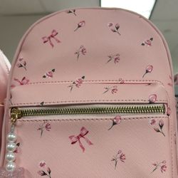 Floral Pink Bag Pack With Bow Print 
