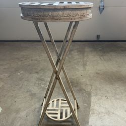 Vintage Folding Two Tier Metal Plant Stand 17” H