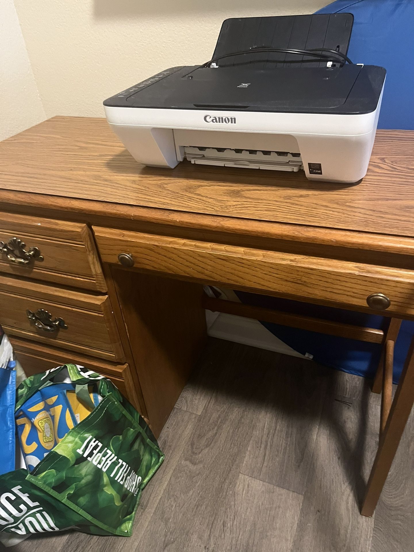 Wood Desk With Printer