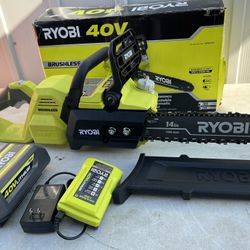 RYOBI 40V Brushless 14 in. Cordless Battery Chainsaw with 4.0 Ah Battery and Charger