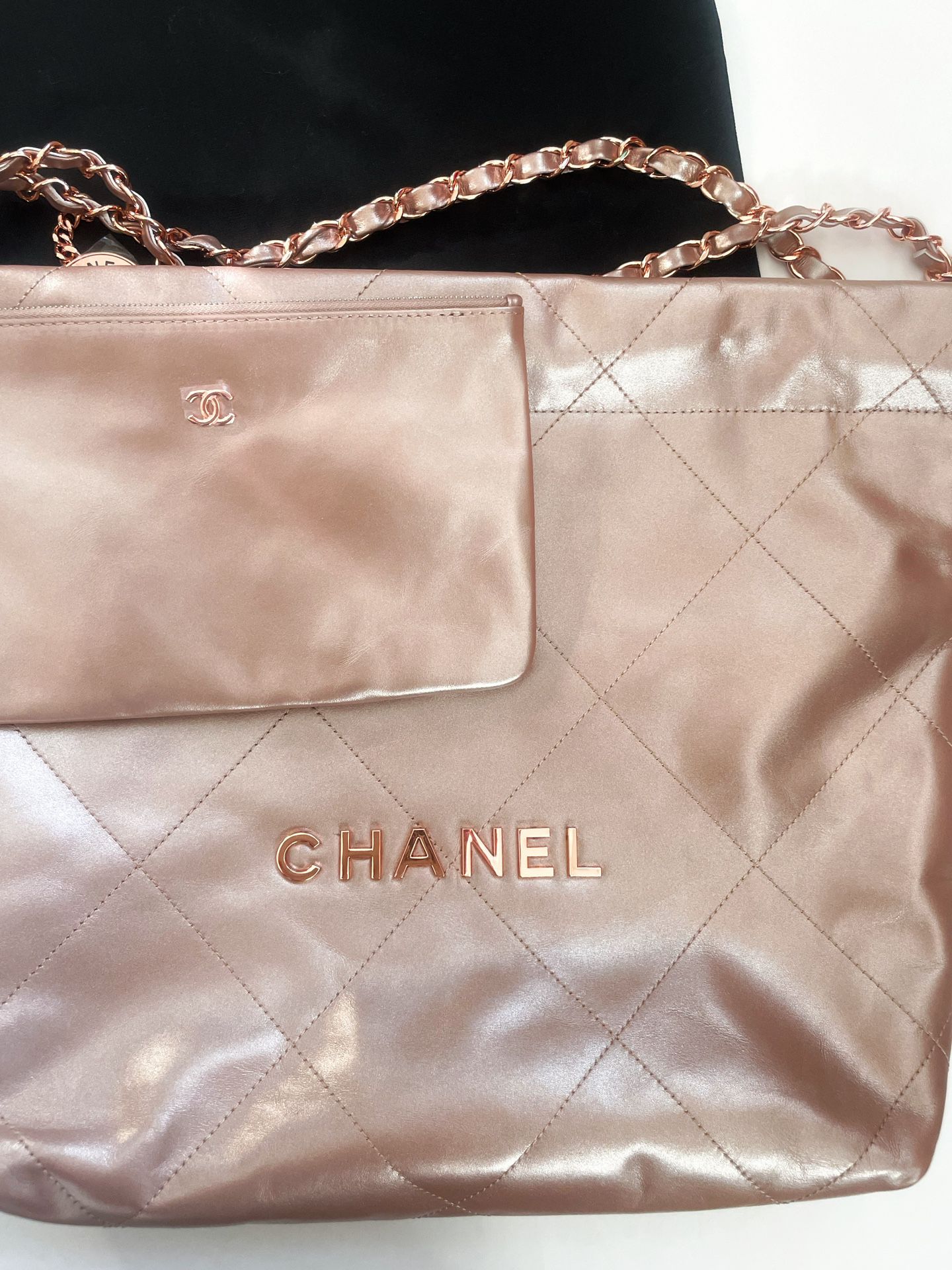 Authentic Chanel 22 Bag In Champagne Gold