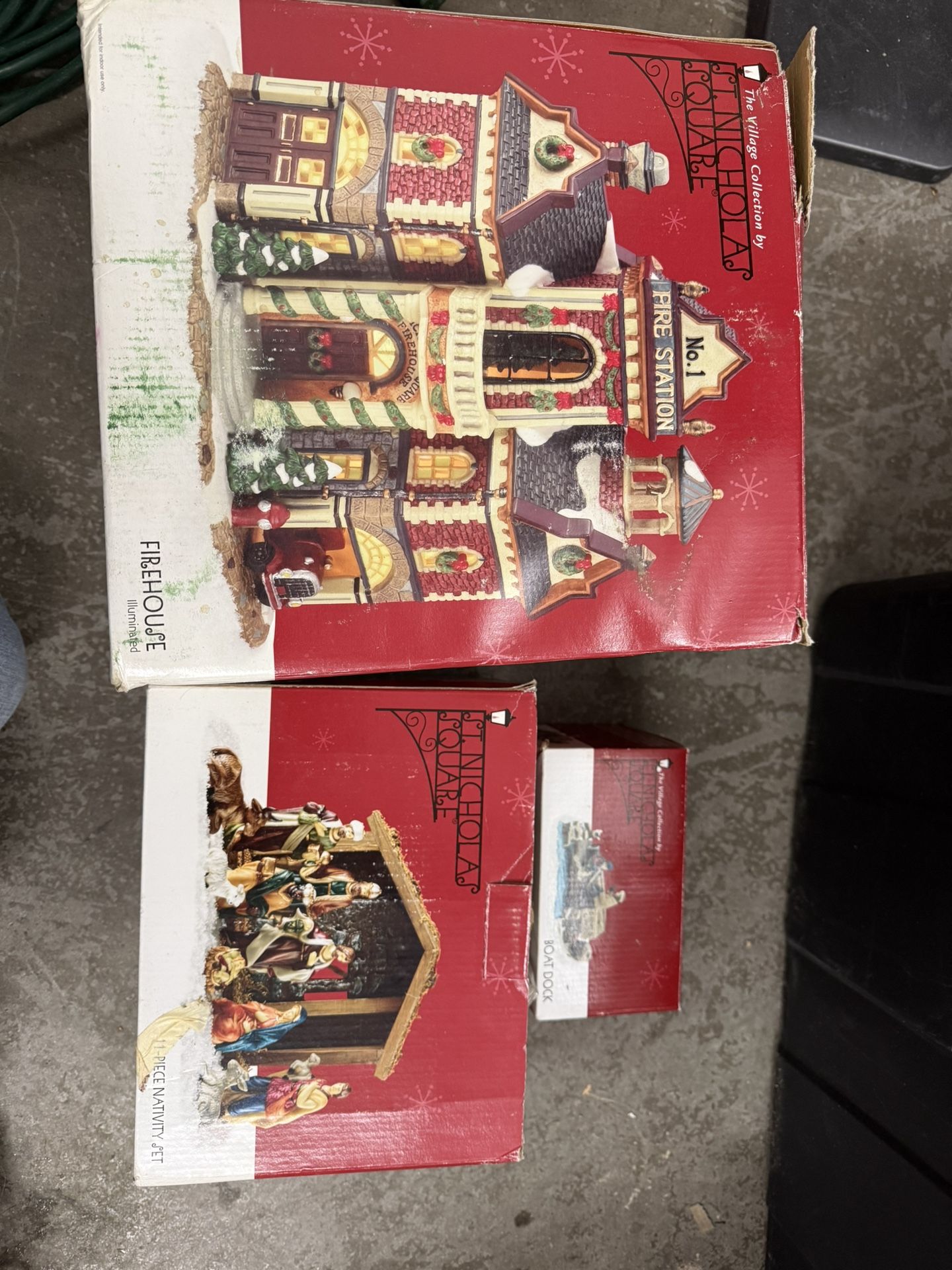 St. Nicholas Square Fire Station No. 1, 11 Piece Nativity Set and the Boat Dock