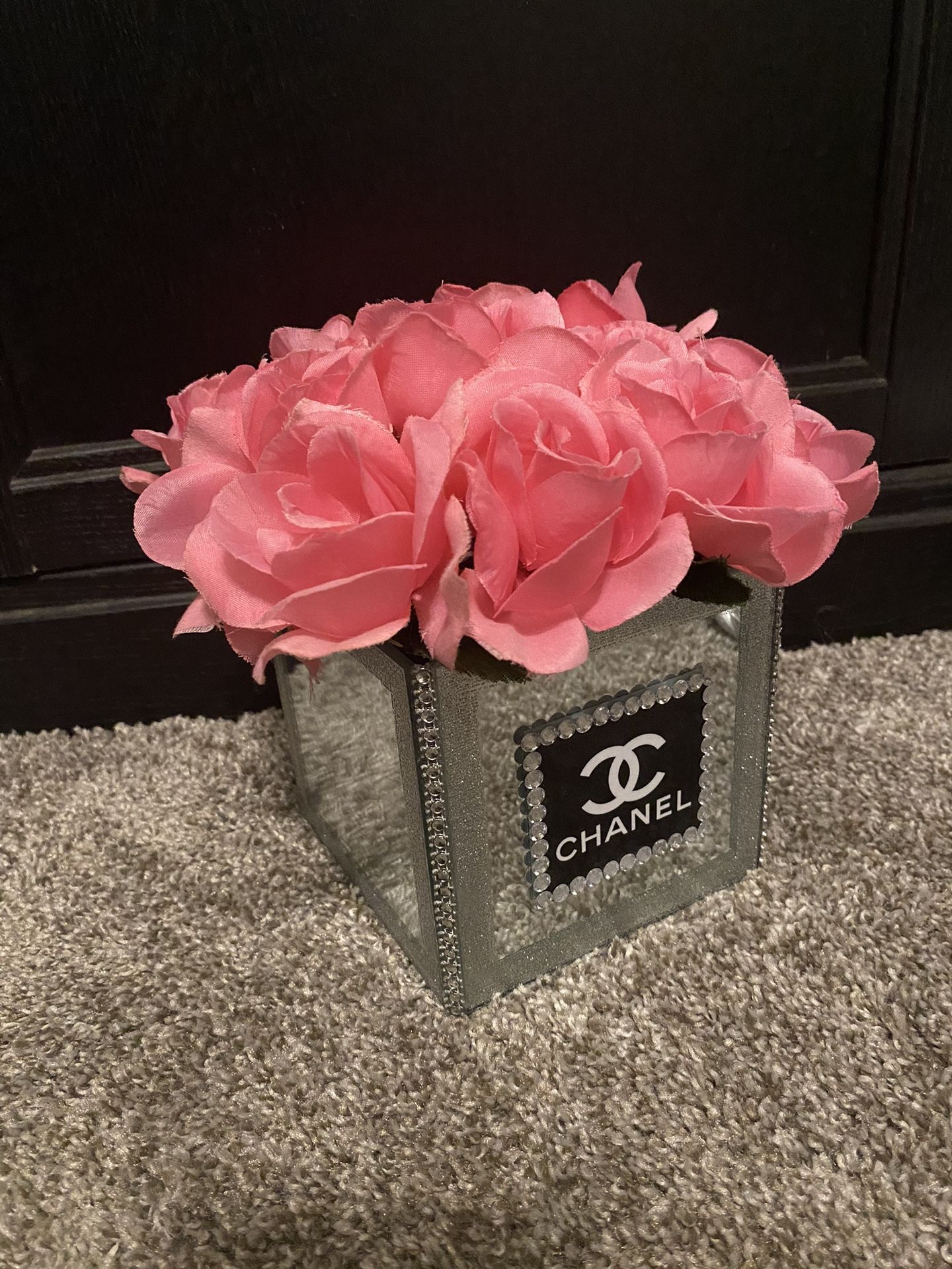 Fashion Mirror Pink Rose Flower Vase