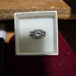 Three Piece Ring Set White Sapphire Sterling Silver Comes In Size 6 And 7