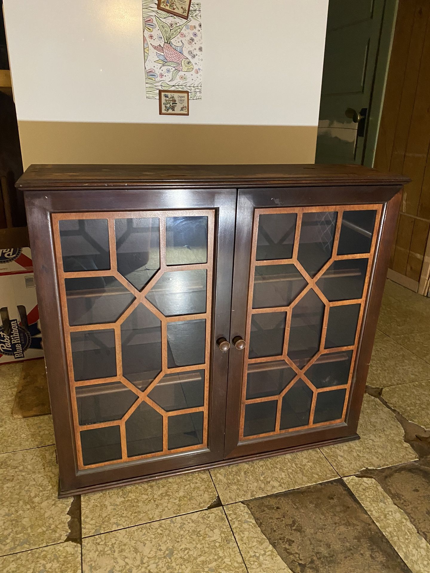 Antique wooden shelving cabinet with three shelves in it a nice piece from the 1950s