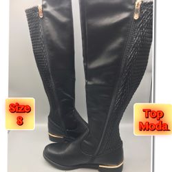 Top Moda Women's Tall Riding Black Boots 8