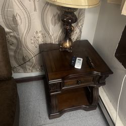 Wooden Table And Lamp