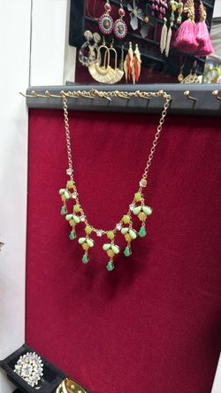 Gold-Tone Statement Necklace with Green Stones