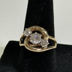 💎 14K Solid Gold 3-Stone Diamond Ring – 1.3ct TW – Size 7 – Vintage Bypass Design