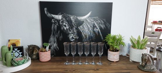 Set Of 6 Royale 24k Gold Rim Champagne Flutes Glasses