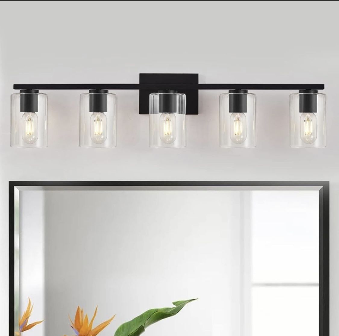 5 Light Modern Vanity Light Fixtures Over Mirror, Matte Black Bathroom Light Fixtures, Vanity Lights, Wall Sconce with Clear Glass Shade for Bathroom,,All Products : American Fashion Style Bags On Sale