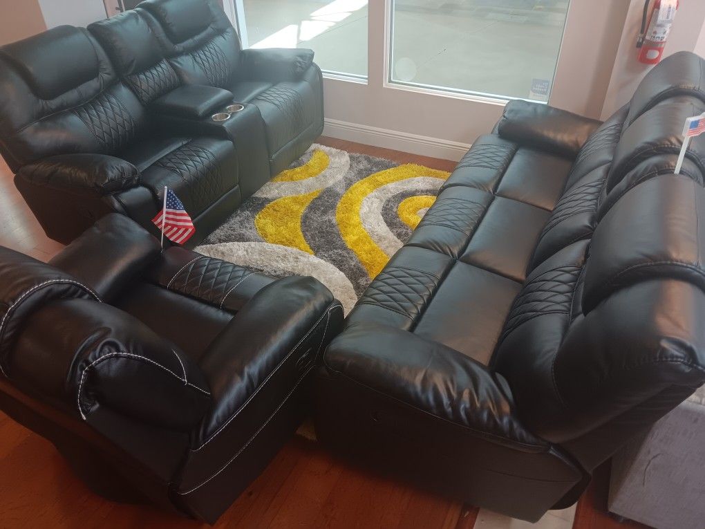 *4th Of July Now!!!*---Trendy Santiago Black Leather Reclining Sets---Delivery And Financing AvailableðŸ¤