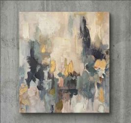 Abstract Canvas Painting with Gold Accents, Size: 39" X 39". Like New!