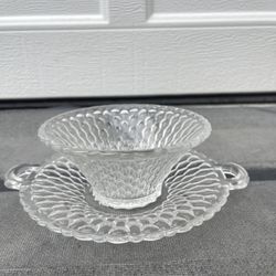 Vintage Indiana Glass Salad Bowl & Plate Pressed Glass Set