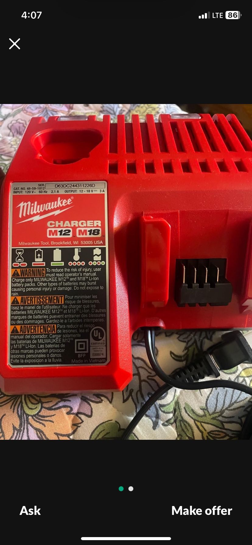Milwaukee Dial Charger M12 And M18(m12) Included