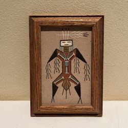Vintage Sand Painting Framed Wall Art Thunderbird Navajo 7.5”x5.5"